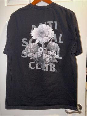 Anti Social Social Club Black Tee with Monochrome Floral Backprint